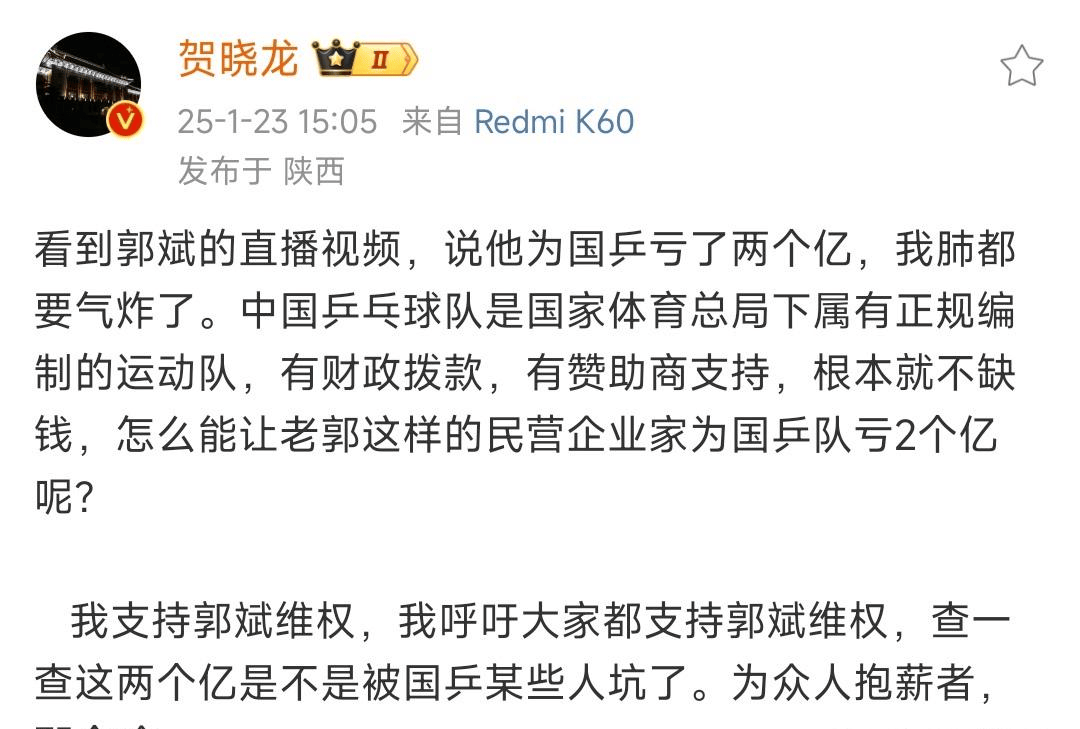肺都要气炸了王楠老公为国乒血亏两个亿贺晓龙：支持他维权(图1)